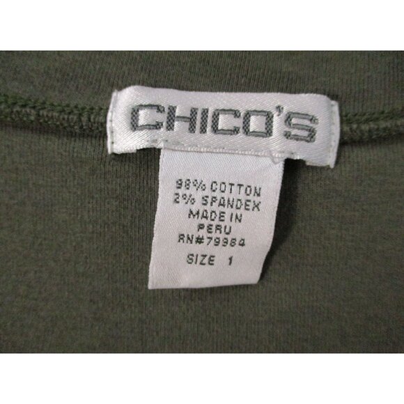 Chicos Olive Green V-Neck Cotton Blend Short Sleeve Top Size 1 - Picture 3 of 8